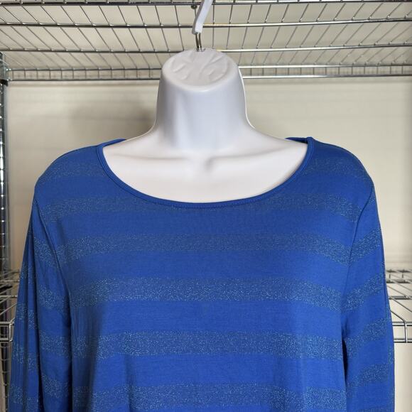 Talbots Womens Blue Metallic Striped Sweater Size L Coastal Preppy Classic - Picture 6 of 10